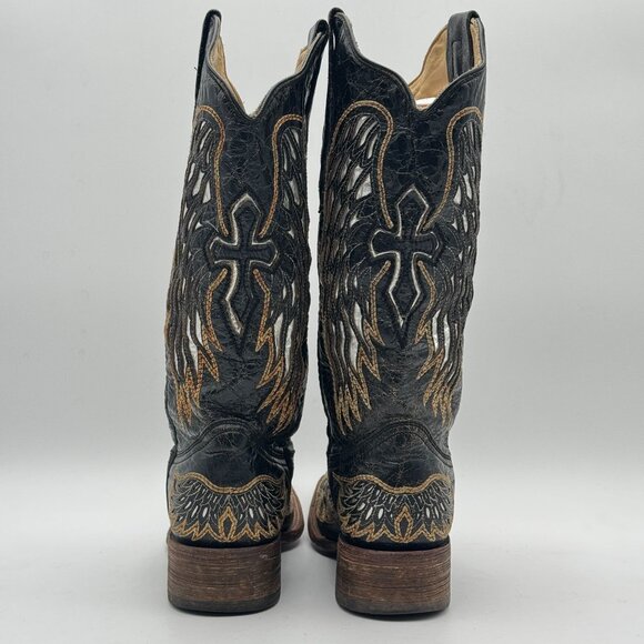 Corral Vintage Mens 10M Cowboy Boots Square Toe Western Embroidered Wings Cross - Picture 4 of 12
